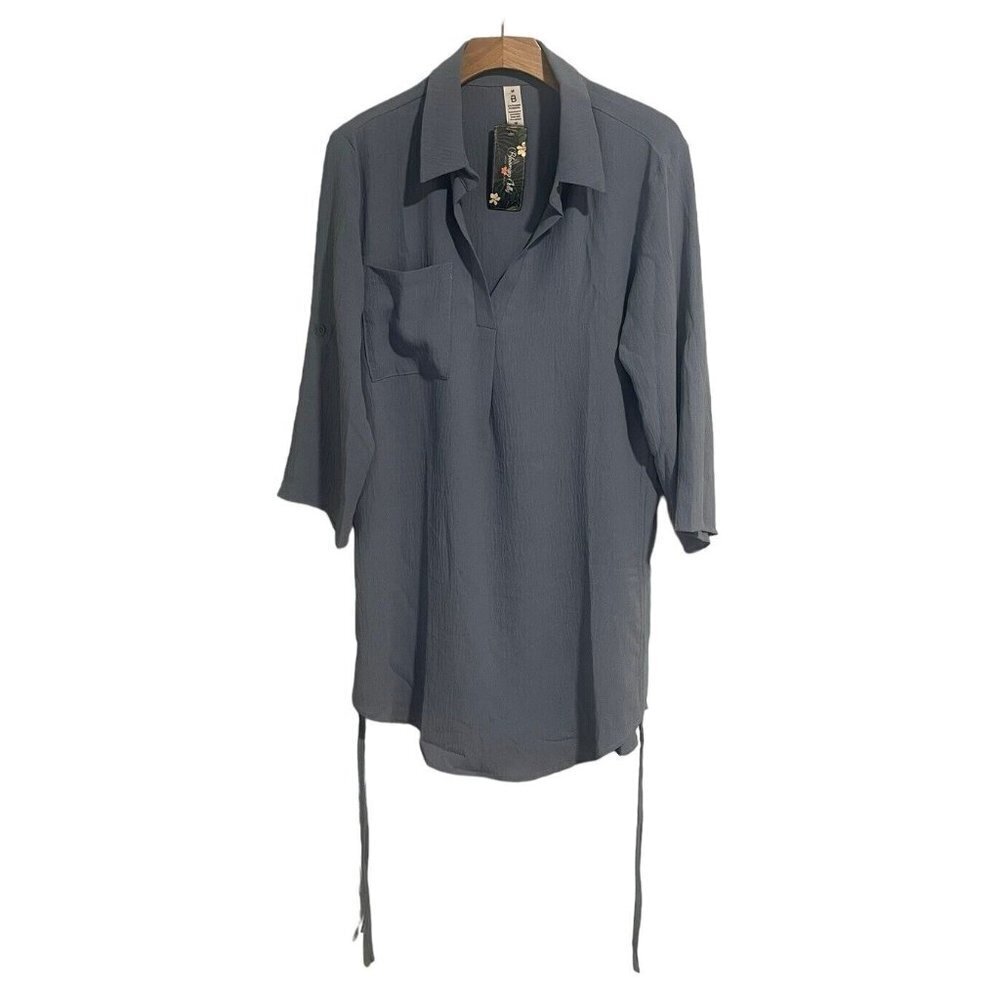 Blooming Jelly Blouse Womens Medium Light Blue V Neck Tunic
